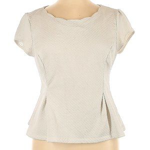 Elle |  Women's White Dot Textured Peplum Shirt